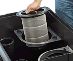 Removable filter media baskets can be used to house Zeolite, Carbon, Phosphate binder